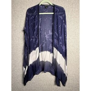 Americana Blue White Denim Tie Dye Wrap Kimono Shawl Crochet Boho Beach Coverup